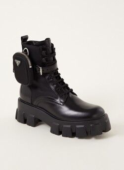 Prada Monolith biker boot met leren detail - Zwart