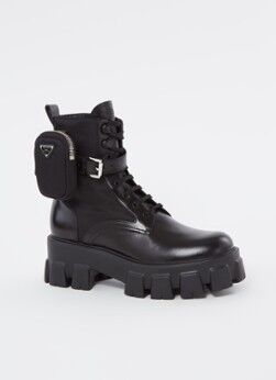 Prada Monolith biker boot met leren details en afneembaar etui - Zwart