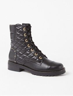 Dune London Pampas veterboot van quilted leer - Zwart