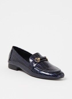 Dune London Grange loafer van leer met crocostructuur - Donkerblauw