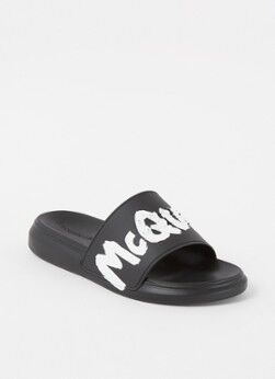 Alexander McQueen Graffiti slipper met logo - Zwart