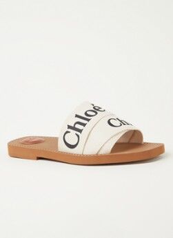 Chloé Woody slipper van canvas met logo - Beige