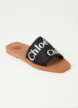 Chloé Woody slipper van canvas met logo - Zwart