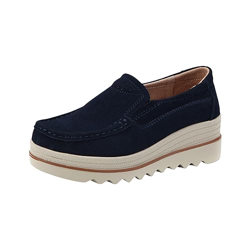 TDEOK Damesschoenen, gezondheidsschoenen met hoge hakken, slip-on schoenen, comfortabele vrijetijdsschoenen, instappers, blauw, 35 EU