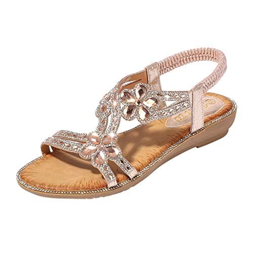 Générique 2024 AM- Crystal Shoes Beach Flat Summer ​ Zwarte Appartementen voor Vrouwen Jurk, Roze, 38 EU