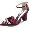 VACSAX Damesschoenen met strass Strikhak Sandalen Enkelbandje Puntige Teen Blokhak Pompen voor Vrouwen,Burgundy,42 EU