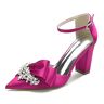 VACSAX Damesschoenen met strass Strikhak Sandalen Enkelbandje Puntige Teen Blokhak Pompen voor Vrouwen,Fuchsia,41 EU