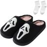 WIWIDANG Scream Ghostface Pantoffels, Scream Ghostface pantoffels, pompoenen, zachte pluche en griezelige slippers, Zwart 1, 5/6 UK