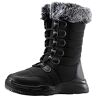 IQYU Sneeuwlaarzen voor dames, waterdicht, thermische sneeuwlaarzen, laarzen, hoog, bontgevoerde wintersneeuwlaarzen voor buiten, winterschoenen, veterlaarzen, casual antislip sneeuwlaarzen, zwart, 40