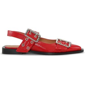 Ganni Feminine Buckle Ballerina Naplack - Racing Red 38