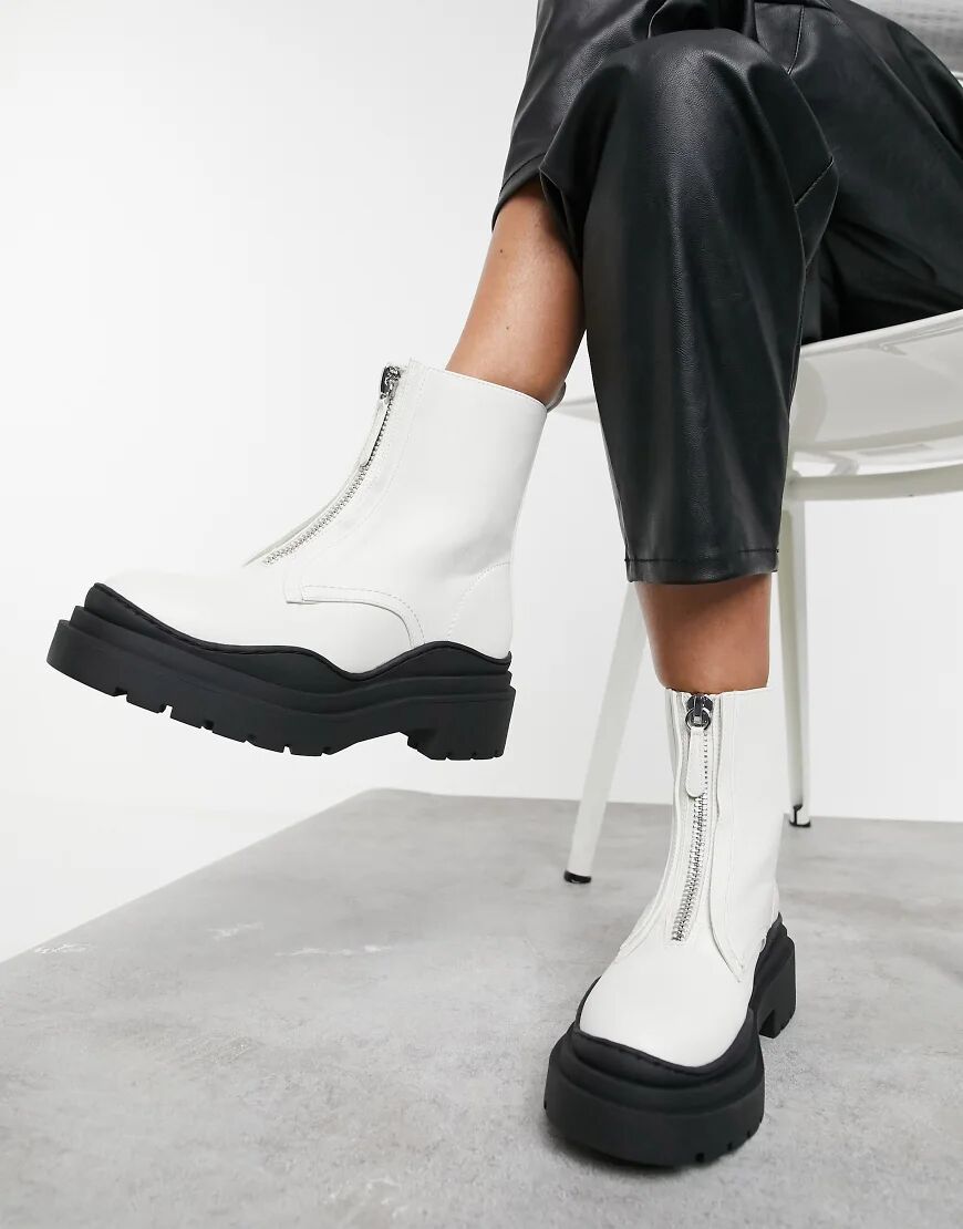 Mango zip front chunky sole boots in white  White