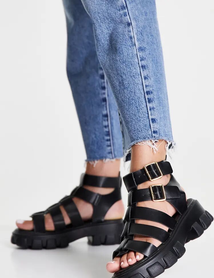 Missguided gladiator sandal with chunky sole in black  Black