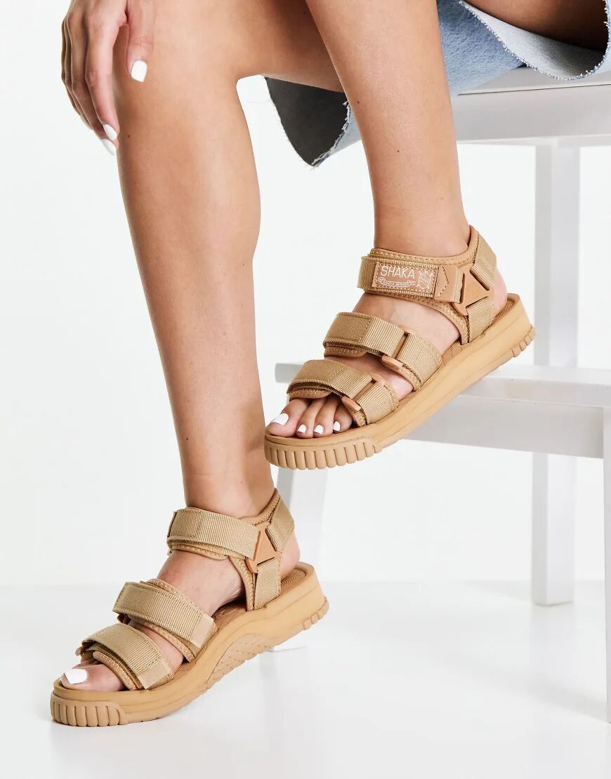 Shaka Neo Bungy flat sandals with double strap in tan-Brown  Brown