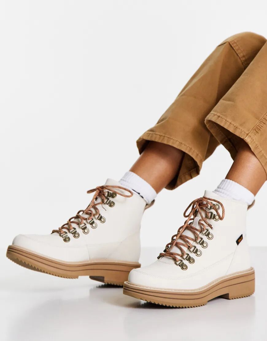 Teva lace up flat ankle hiker boots in white  White