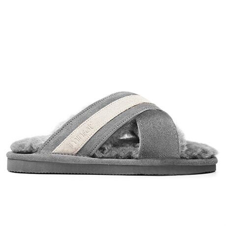 Minfot Saueskinnstøfler Soft Fluffy Cross Light Grey