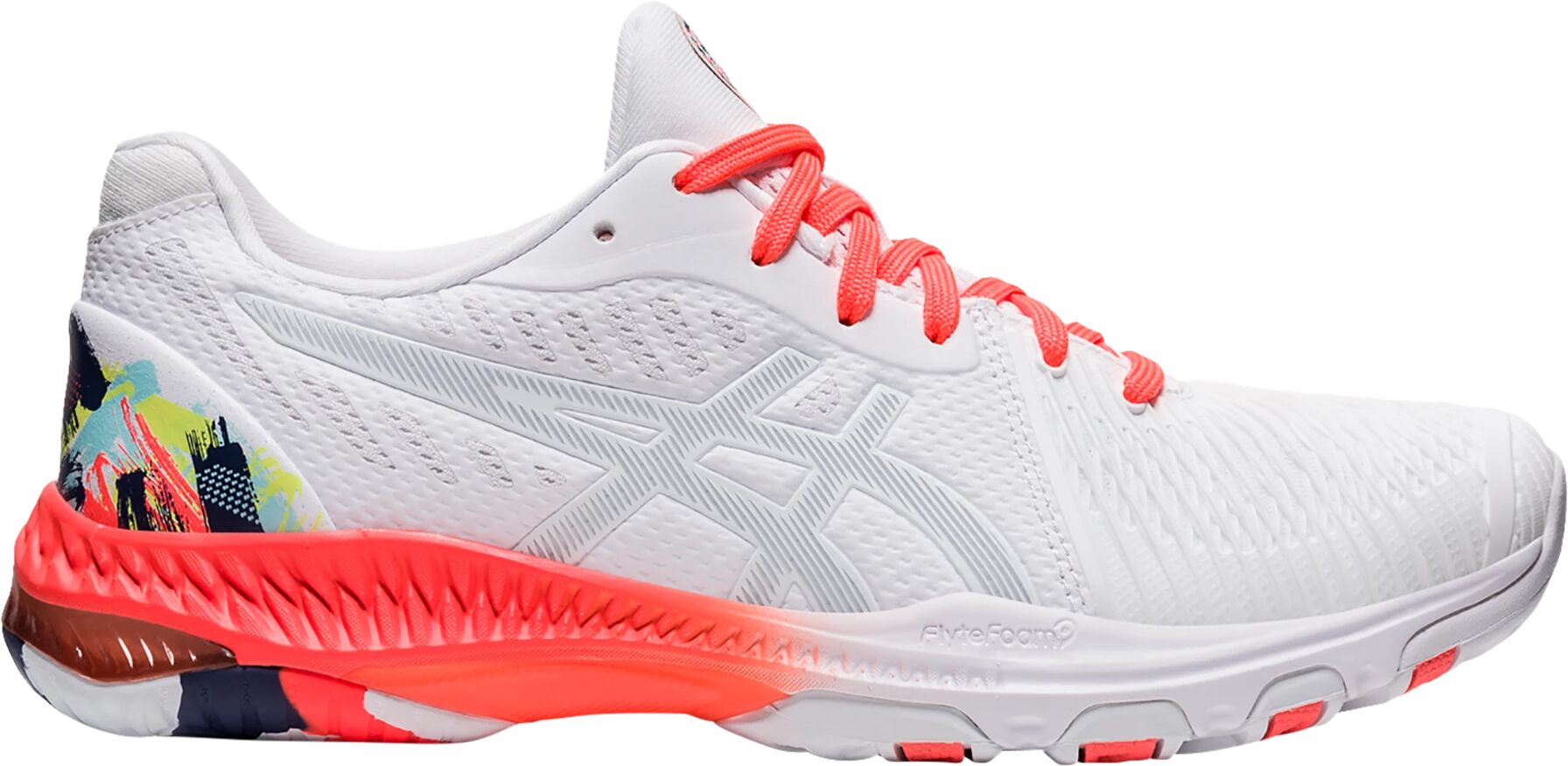 Asics Netburner Ballistic FF 2, hallsko dame 41.5 WHITE/SUNRISE RED