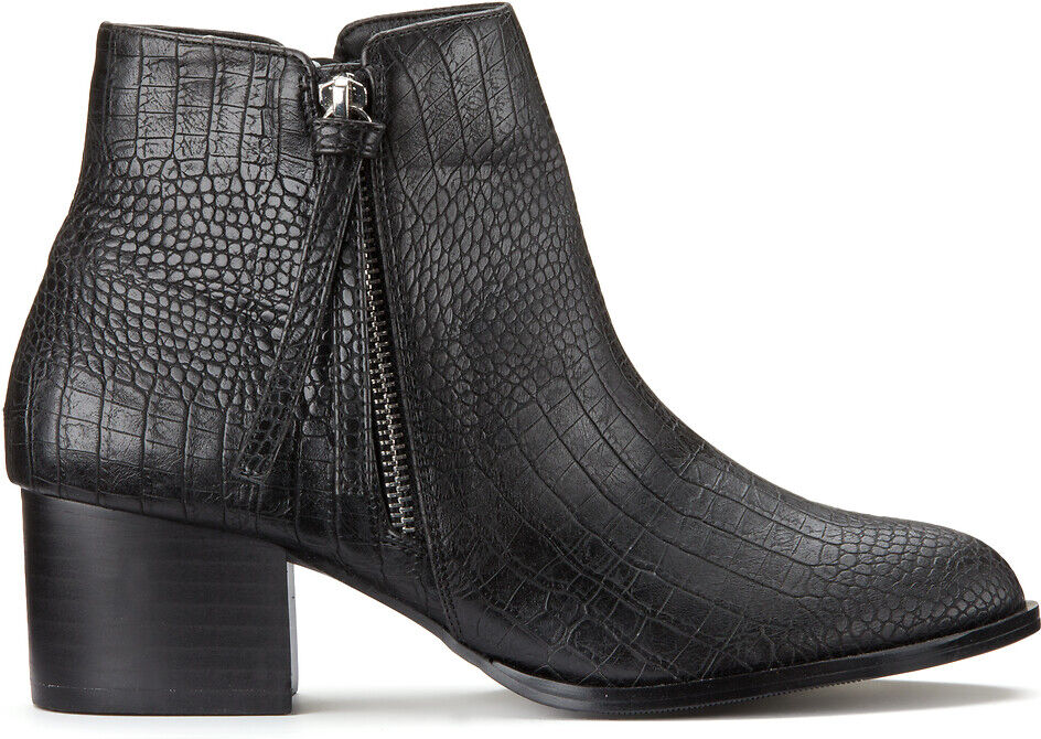 La Redoute Collections Botas com fecho, tacão largo 5 cm efeito crocodilo   Preto