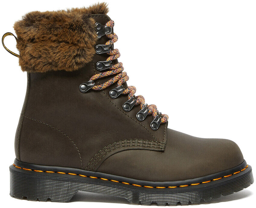 Dr Martens Botas em pele, forro em pelo, 1460 Serena Collar   Castanho