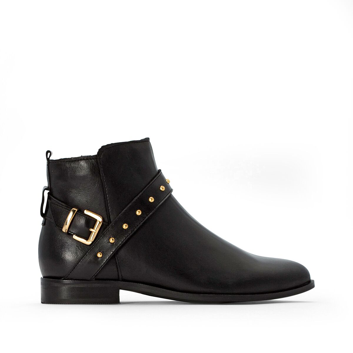 La Redoute Collections Botas em pele, presilha com tachas   Preto