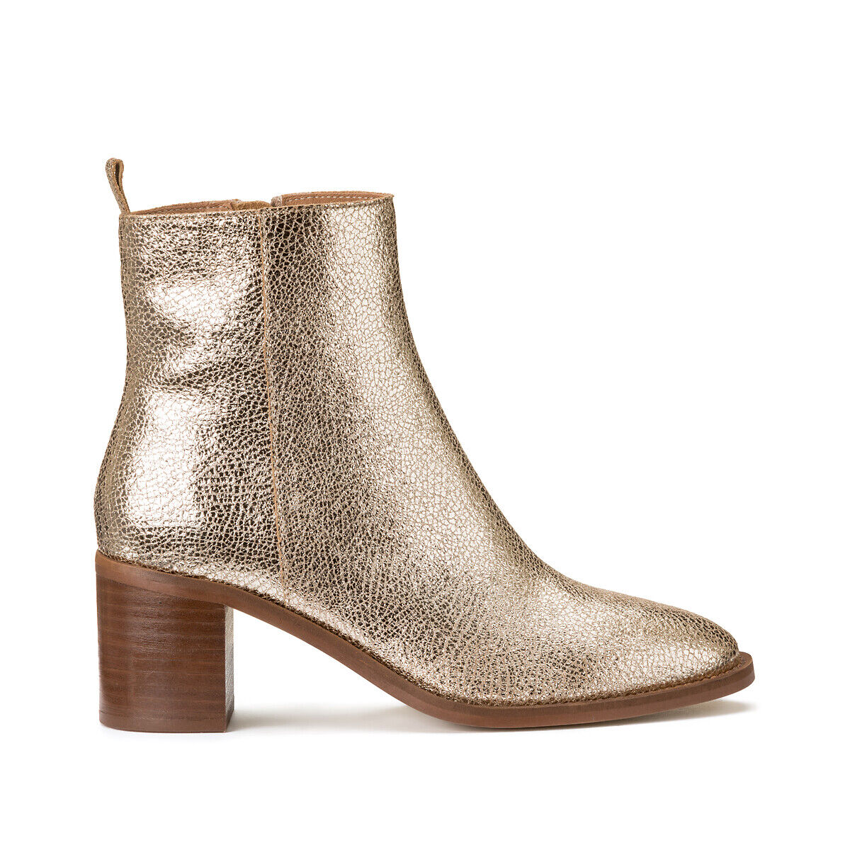 La Redoute Collections Botas em pele metalizada, tacão largo   Dourado