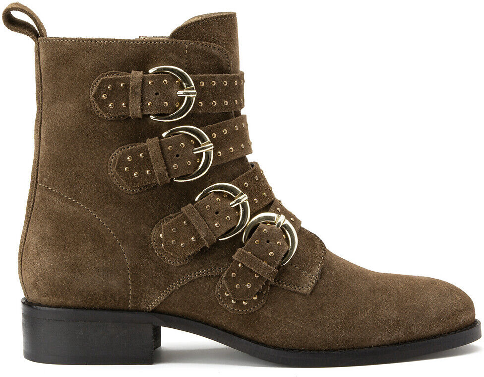 La Redoute Collections Botas em pele, tiras com tachas   toupeira