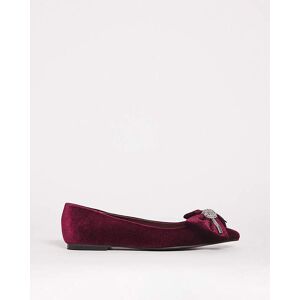 Simply Be Velvet Bow Trim Flat Shoes Wide Burgundy 5 Female