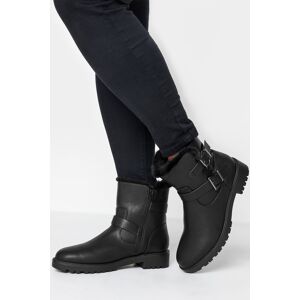 Yours Black Faux Fur Lined Biker Boot In Wide E Fit & Extra Wide eee Fit Black 7E Female