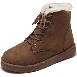 Unbranded (Coffee, 38) Women Plus Size Lace Up Suede Ankle Fur Snow Boots