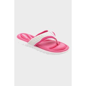 (UK 7, WHITE/FUCHSIA) DUNLOP memory foam cushioned toe post flip flops