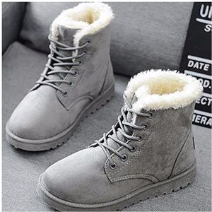 DINAMR (Gray, EU40) Winter Womens Warm Casual Faux Suede Fur Laceup Ankle Boots Snow Sh