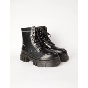 Blue Vanilla PU Lace Up Combat Style Boots - UK 7 (EU 40) / BLACK - female