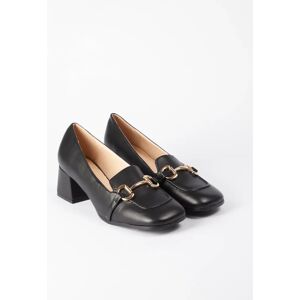 Blue Vanilla Gold Detail Heeled Loafers - UK 8 (EU 41) / BLACK - female