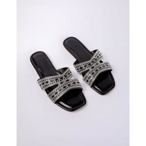 Blue Vanilla Diamante Flat Sandal - UK 6 (EU 39) / BLACK - female