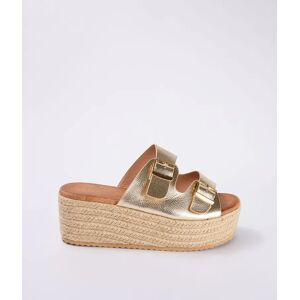 Blue Vanilla Woven Platform 2 Buckle Sandal - UK 5 (EU 38) / GOLD - female