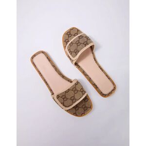 Blue Vanilla Woven Print Front Strap Sandal - 7/40 / BEIGE - female