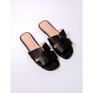 Blue Vanilla Textured Cross Front Flat Sandal - UK 3 (EU 36) / BLACK - female