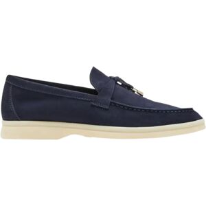 Loro Piana Summer Charms Walk Suede Loafers Argo Blue Melane - Size: 5B / 35 EU - navy - Size: 5B / 35 EU