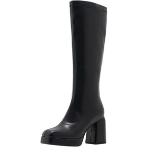 GUIHUA Women's Block Heel Knee High Elastic Stretch Calf Boots (6.5 UK, Black) - Brand New