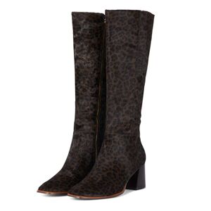 Never Fully Dressed Women's Leather Chocolate Leopard Knee High Boot in Brown, Size UK 8 by Never Fully Dressed