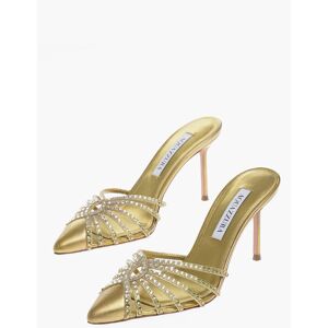 Aquazzura Metallic Leather FLOW Mules with Rhinestone Embellishment an size 39 - Female