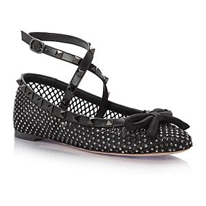 Valentino Garavani Women's Embellished Ankle Strap Ballet Flats  - Black/Diamond - Size: 9.5 US / 39.5 EU