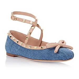 Valentino Garavani Women's Embellished Ankle Strap Ballet Flats  - Denim - Size: 10 US / 40 EU