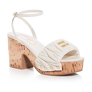 Miu Miu Women's Quilted High Heel Platform Sandals  - Bianco - Size: 8.5 US / 38.5 EU