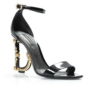 Dolce & Gabbana Women's D & G Sculpted High Heel Sandals  - Black Patent Leather - Size: 7 US / 37 EU