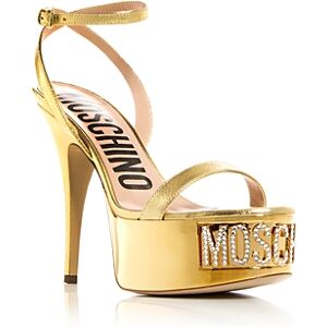 Moschino Women's Logo Embellished Platform High Heel Sandals  - Gold - Size: 8.5 US / 38.5 EU