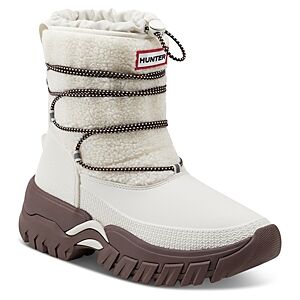 Hunter Women's Wanderer Faux Fur & Suede Short Cold Weather Boots  - White Willow/Brown Bolt - Size: 7