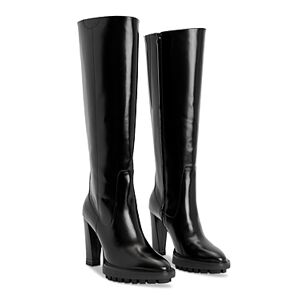 Allsaints Women's Harlem Almond Toe Tall High Heel Platform Boots  - Black Shine - Size: 7