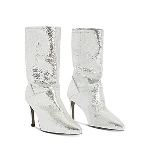 Allsaints Women's Orlana Pointed Toe High Heel Slouch Boots  - Metallic Silver - Size: 10