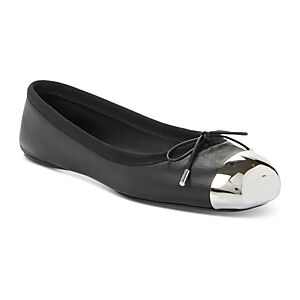 Alexander McQUEEN Women's Slip On Cap Toe Ballet Flats  - Black/Silver - Size: 5 US / 35 EU