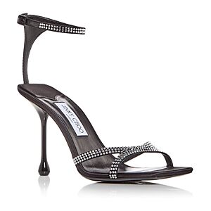 Jimmy Choo Women's Ixia 95 Embellished High Heel Sandals  - Black/Crystal - Size: 7.5 US / 37.5 EU